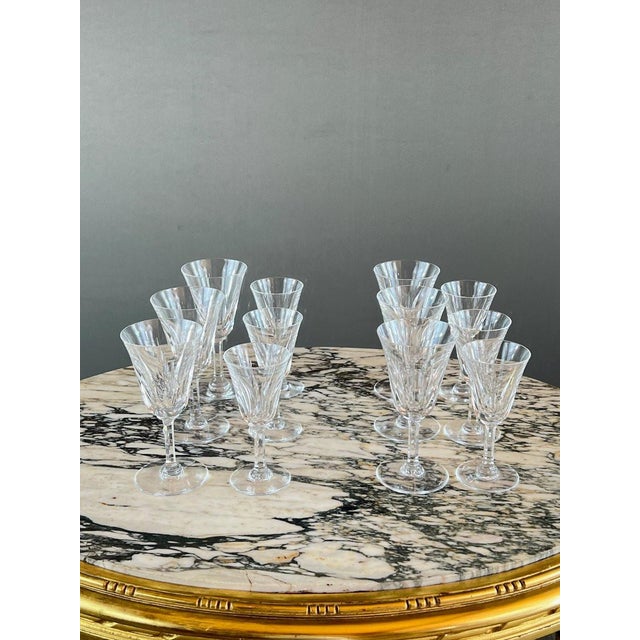 Glass 20th Century Crystal Glassware Service with Cerdagne Pattern from Saint Louis, Set of 12 For Sale - Image 7 of 10
