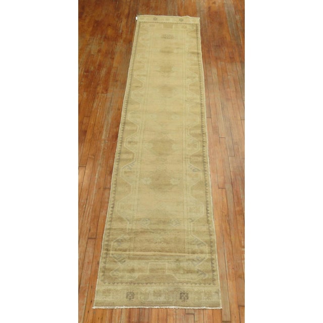 Brown Beige Turkish Oushak Runner For Sale - Image 4 of 6