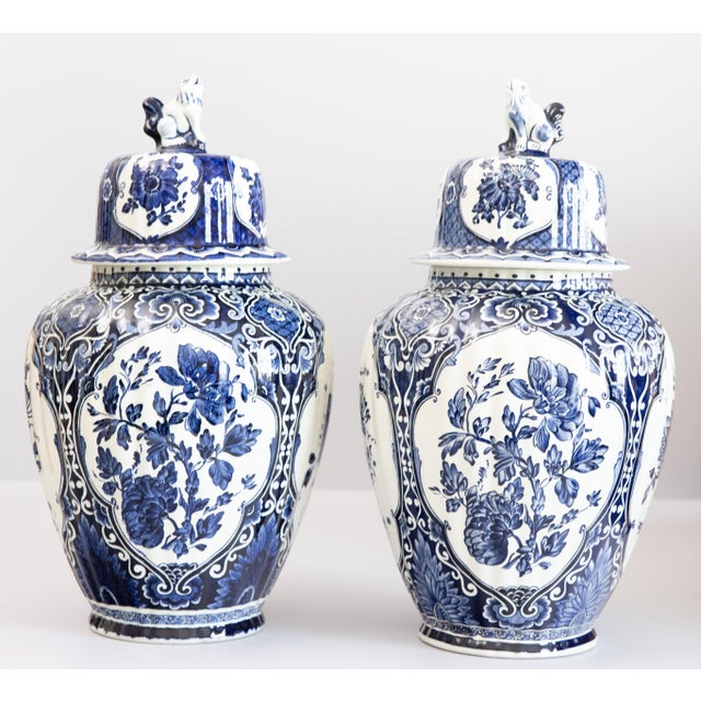 Large Mid-Century Dutch Delft Lidded Ginger Jars Vases - A Pair For Sale - Image 14 of 14