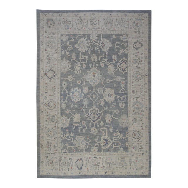Modern Turkish Oushak Rug Gray & Beige Handwoven Wool Rug 9'2" X 13' For Sale
