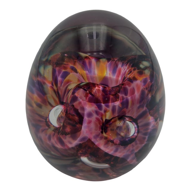 Signed 2007 Handblown Art Glass Paperweight – Vivid Swirl Pattern For Sale