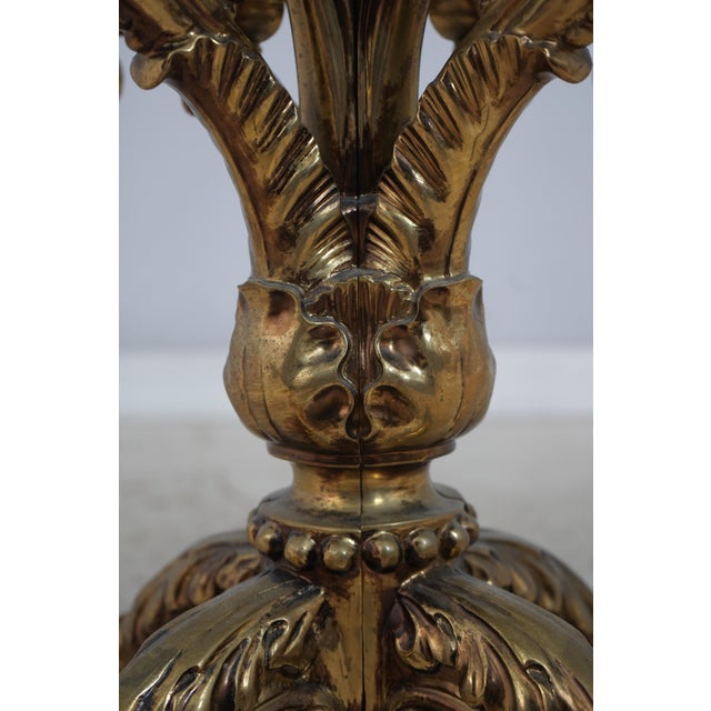 Hollywood Regency Brass & Round Glass Pedestal 54 Inch Dining Table For Sale - Image 9 of 11