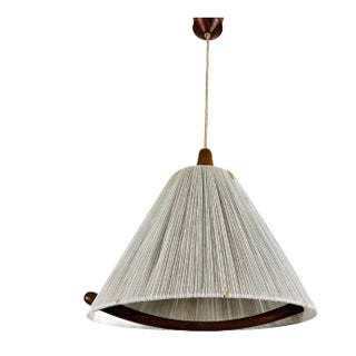 Midcentury Teak and Cord Shade Hanging Lamp by Temde, circa 1960 For Sale