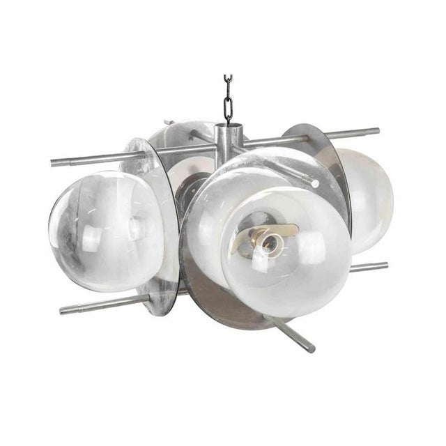 Vintage Space Age Italian Chandelier in Metal and Glass, 1970s For Sale - Image 4 of 6