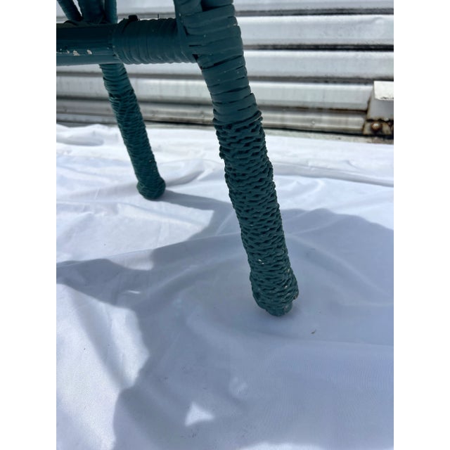 Wood Vintage Turquoise Bamboo and Wicker Stool Plant Stand in the Style of Franco Albini For Sale - Image 7 of 8