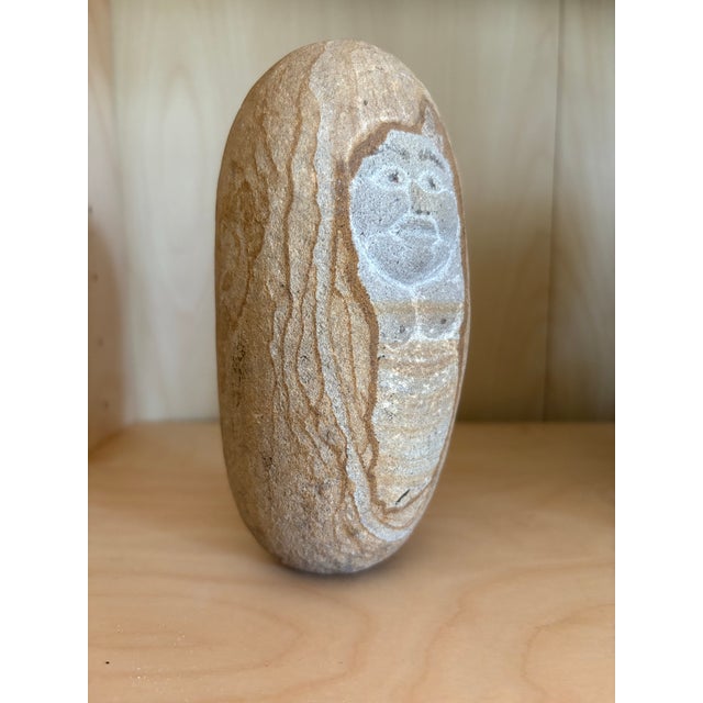 Tribal Antique Carved River Rock Sculpture of a Woman For Sale - Image 3 of 5