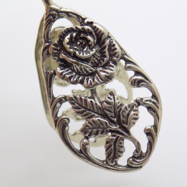 Silver Vintage Italian Handmade Genuine Silver Decorative Sugar Cube Tonges with Rose Flower Motif, 1970s For Sale - Image 8 of 13