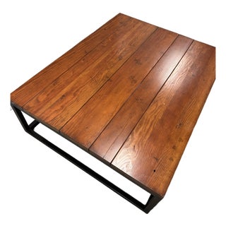1990s Ralph Lauren Industrial Wood Top Coffee Table For Sale