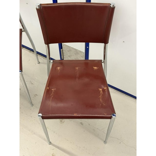 Vintage Ginger Cognac Leather and Chrome Dining Chairs from Fasem, Italy, 1980s, Set of 3 For Sale - Image 4 of 12