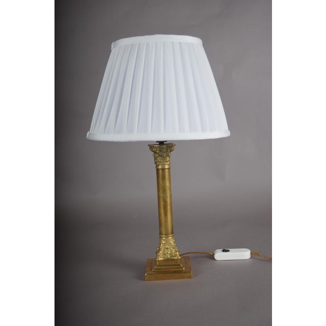 NeoclassicalBrass Classical Column Table Lamp with Ornate Capital and Square Pedestal, Europe, 1950s For Sale - Image 11 of 17