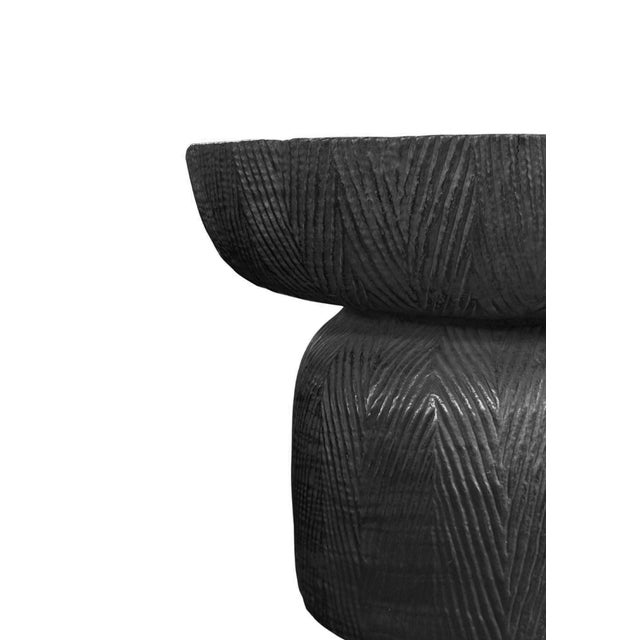 Sculptural Round Table Crafted From Solid Mango Wood, Burnt Finish For Sale - Image 4 of 9