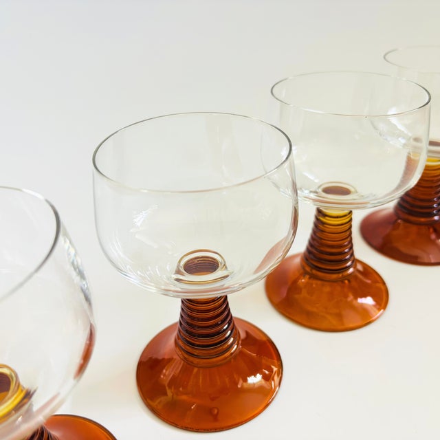 Glass German Roemer Coupe Wine Glasses With Amber Stems - Set of 4 For Sale - Image 7 of 8