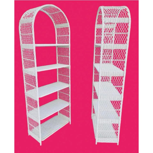 1970s 1970s Vintage Boho Chic Arched Rattan & Wicker Bookcases Étagère- a Pair For Sale - Image 5 of 12