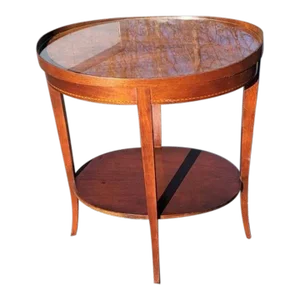 Mersman Tiered Mahogany Inlay Oval Side Table W/ Protective Glass Top