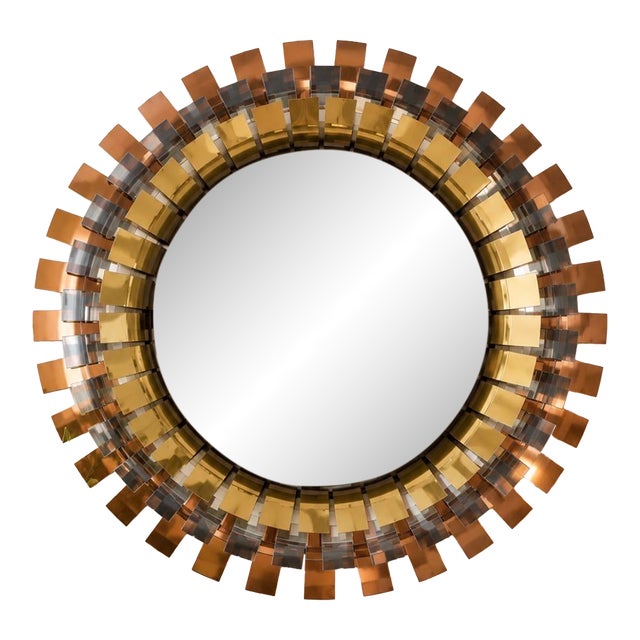 Curtis Jeré Mixed-Metal "Eyelash" Sunburst Mirror For Sale