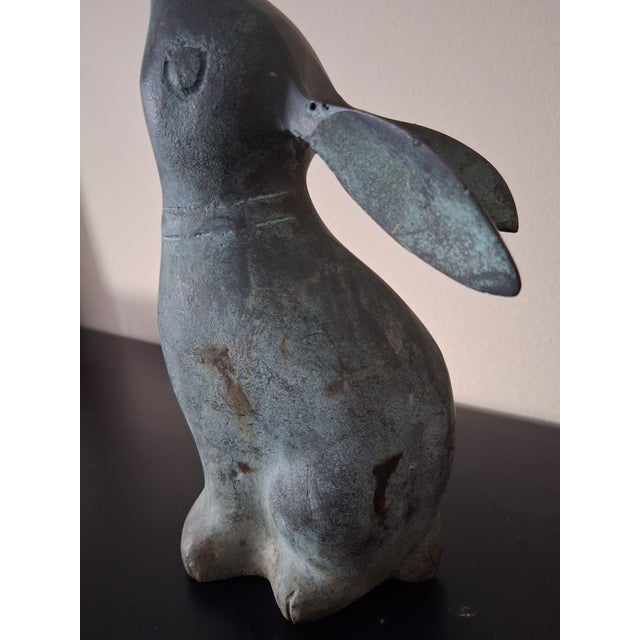 Vintage Bronze "Moon Gazing Rabbit" Statue For Sale In Detroit - Image 6 of 12