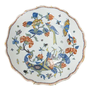 French Decorative Polychrome Delft Faience Plate