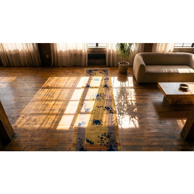 Beige 1920s Beige Floral Antique Chinese Art Deco Hand Knotted Rug 2'6" X 11'4" Wool Carpet For Sale - Image 8 of 9