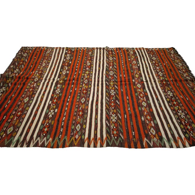 Orange Striped Ebroidered Kilim Rug For Sale - Image 4 of 7