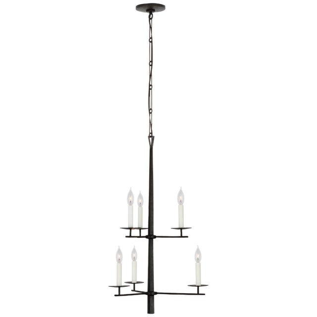 Transitional Ian K. Fowler for Visual Comfort Signature Arnav Small Two-Tier Entry Chandelier in Aged Iron For Sale - Image 3 of 3