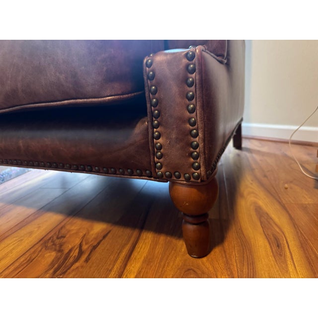 Rustic Vintage Genuine Leather Oversized Lounge Chair – Cognac Brown For Sale - Image 3 of 3