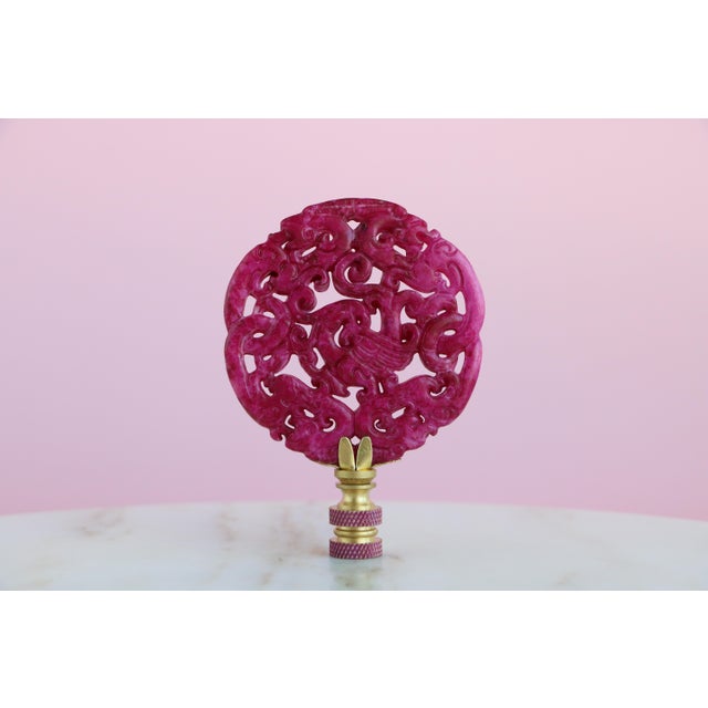 2020s Chinese Frilly Bird Carved Stone Lamp Finial on Brass Hardware For Sale - Image 5 of 5