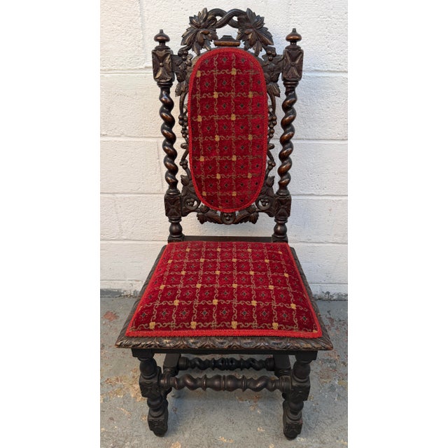 Renaissance Revival Hand Carved Oak Dining Chairs For Sale - Image 10 of 17