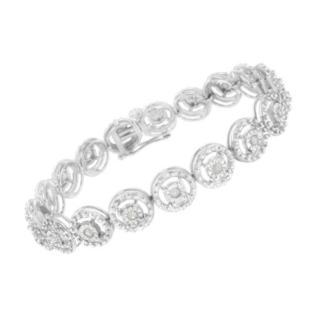 .925 Sterling Silver 1.0 Cttw Diamond Nested Circle Miracle Set Open Wheel 7" Fashion Link Bracelet (I-J Color, I3 Clarity) For Sale - Image 4 of 7