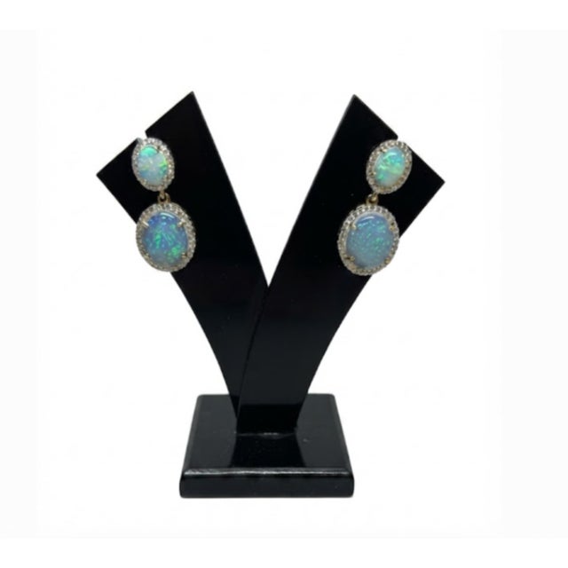 Gold Natural Opal 6.17cts & Diamond 0.77cts Earring in 14k Gold For Sale - Image 8 of 8