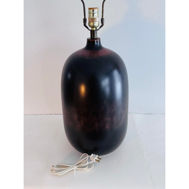 Ceramic Vintage 1970s Lotte & Gunnar Bostlund Large Brown Ceramic Table Lamp For Sale - Image 7 of 8