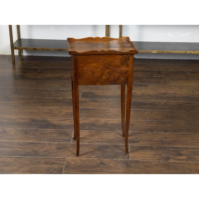 French, 1900s, Walnut Side Table with Carved Tray Top and Four Small Drawers For Sale - Image 10 of 12