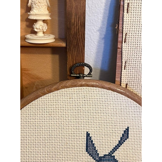 Textile Vintage Handcrafted Finished Cross Stitch Needlepoint Windmill and House For Sale - Image 7 of 8