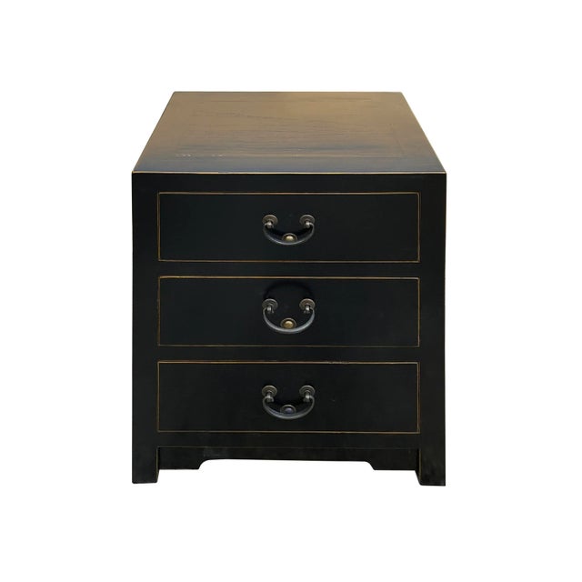 Chinese Distressed Black 3 Drawers Asian Style Nightstand For Sale - Image 3 of 7