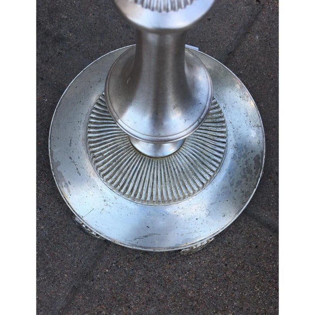 1930s Art Deco Slivered Metal Torchiere & Milk Glass Diffuser For Sale - Image 11 of 13