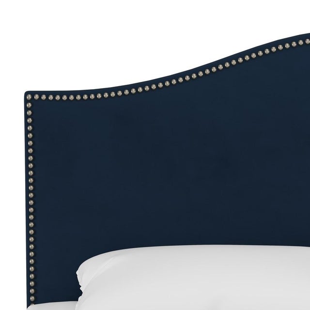 Cloth & Company Twin Camelback Bed in Velvet Ink with Pewter Nails For Sale - Image 4 of 6