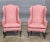 Store Item: Pair Southwood Mahogany Queen Anne Style Wing Chairs Silk Damask Fabric made in North Carolina Description:...
