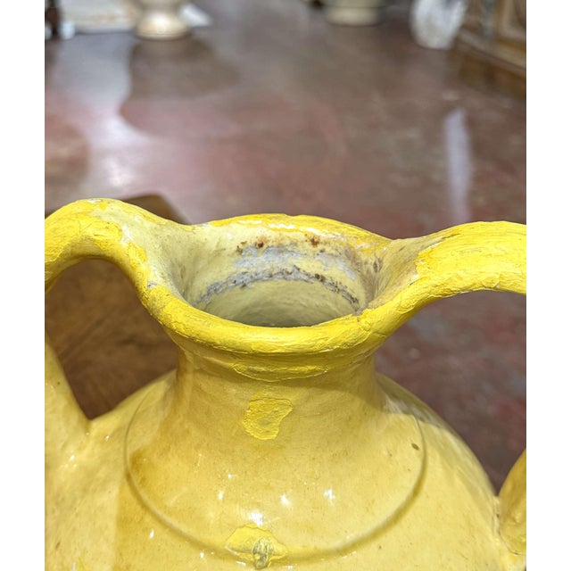 French 19th Century French Provence Yellow Glazed Terracotta Double-Handled Jug For Sale - Image 3 of 9