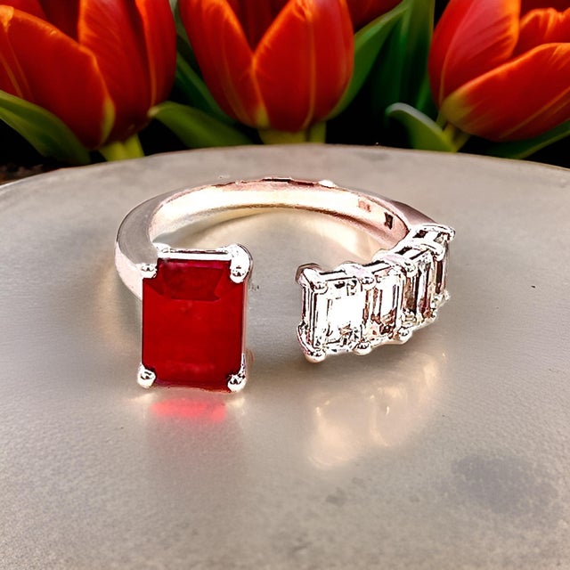 Natural Ruby Sapphire Ring Size 6.5 14k Y Gold 3.11 TCW Certified For Sale - Image 9 of 10