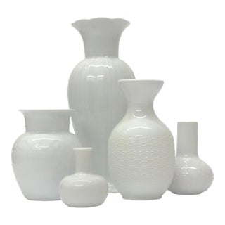 Mid 20th Century Textured White Porcelain Vase Curation - Group of 5 For Sale