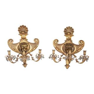 Pair of Antique English Turn of the Century Carved Gilt Wood Sconces For Sale