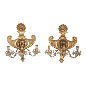 Pair of Antique English Turn of the Century Carved Gilt Wood Sconces