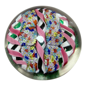 Vintage Hand Blown Italian Murano Art Studio Glass Millefiori Paperweight Ribbon