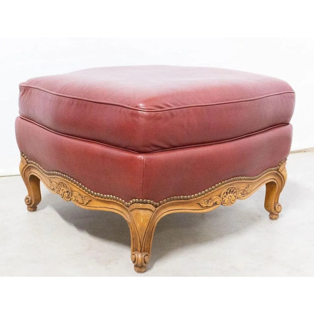 1960s French Beech and Red Skai Ottoman, 1960s For Sale - Image 5 of 9