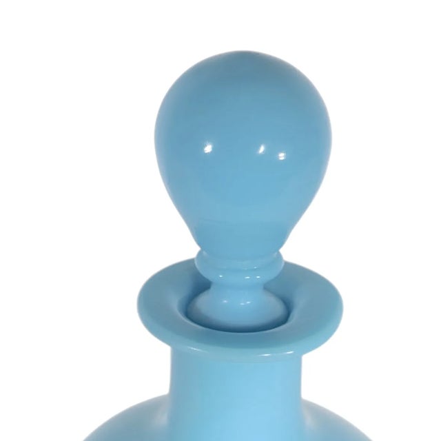 Glass Large French Blue Opaline Stoppered Bottle For Sale - Image 7 of 9