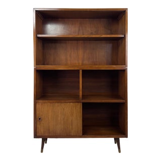 Mid Century Two Piece Bookcase With Sliding Glass Doors For Sale