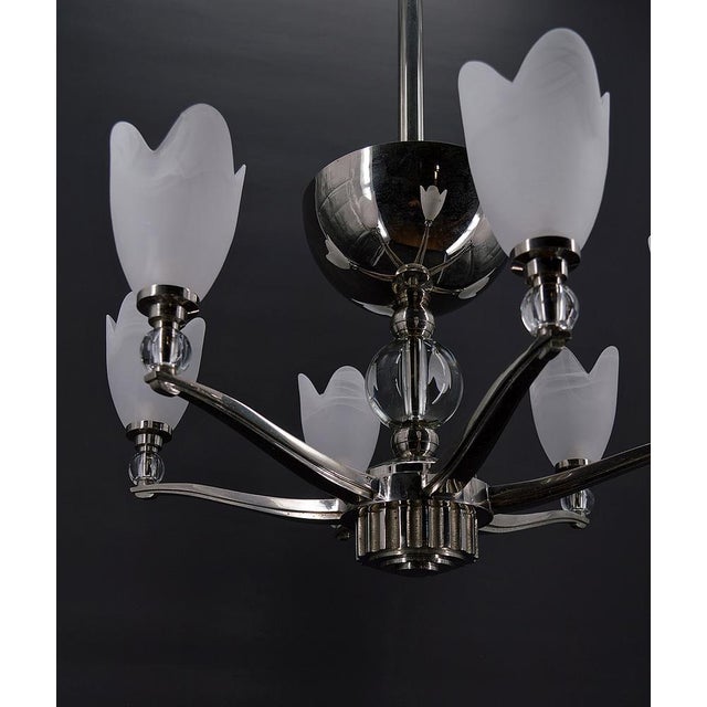 Art Deco Modernist Chrome Chandelier, France, 1930s For Sale - Image 10 of 18