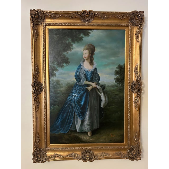 20th Century Oil Paintings Young Boy With Spaniel and Duchess of York - a Pair For Sale - Image 10 of 16