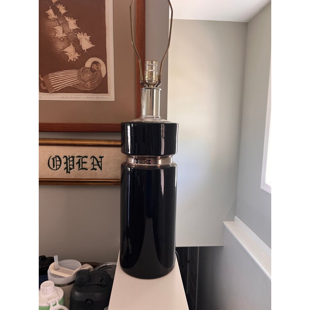 Vintage 1960's Mid Century Modern Art Deco Ceramic Black And Platinum Italian Lamp - Pierre Cardin Amazing Estate Find...