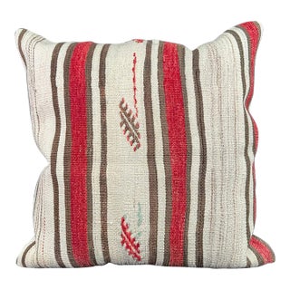 Turkish Hemp Pillow Cushion Natural Beige Red Pillow Cushion Cover 24"x24" For Sale