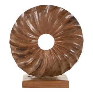Abstract Teak Wood Sculpture Modern Home Decor For Sale